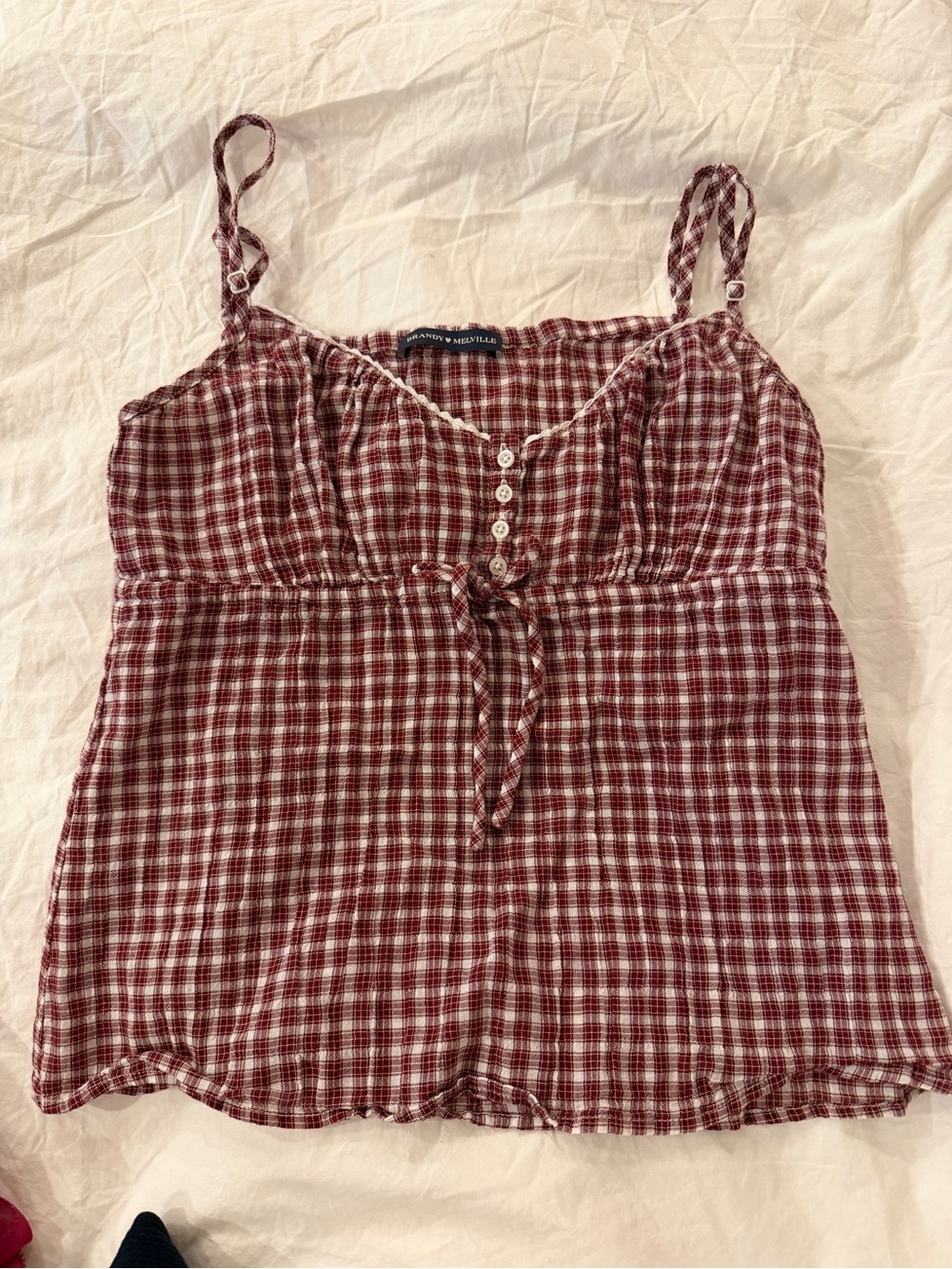 Brandy Melville Burgundy and White Plaid Button-Front Cami